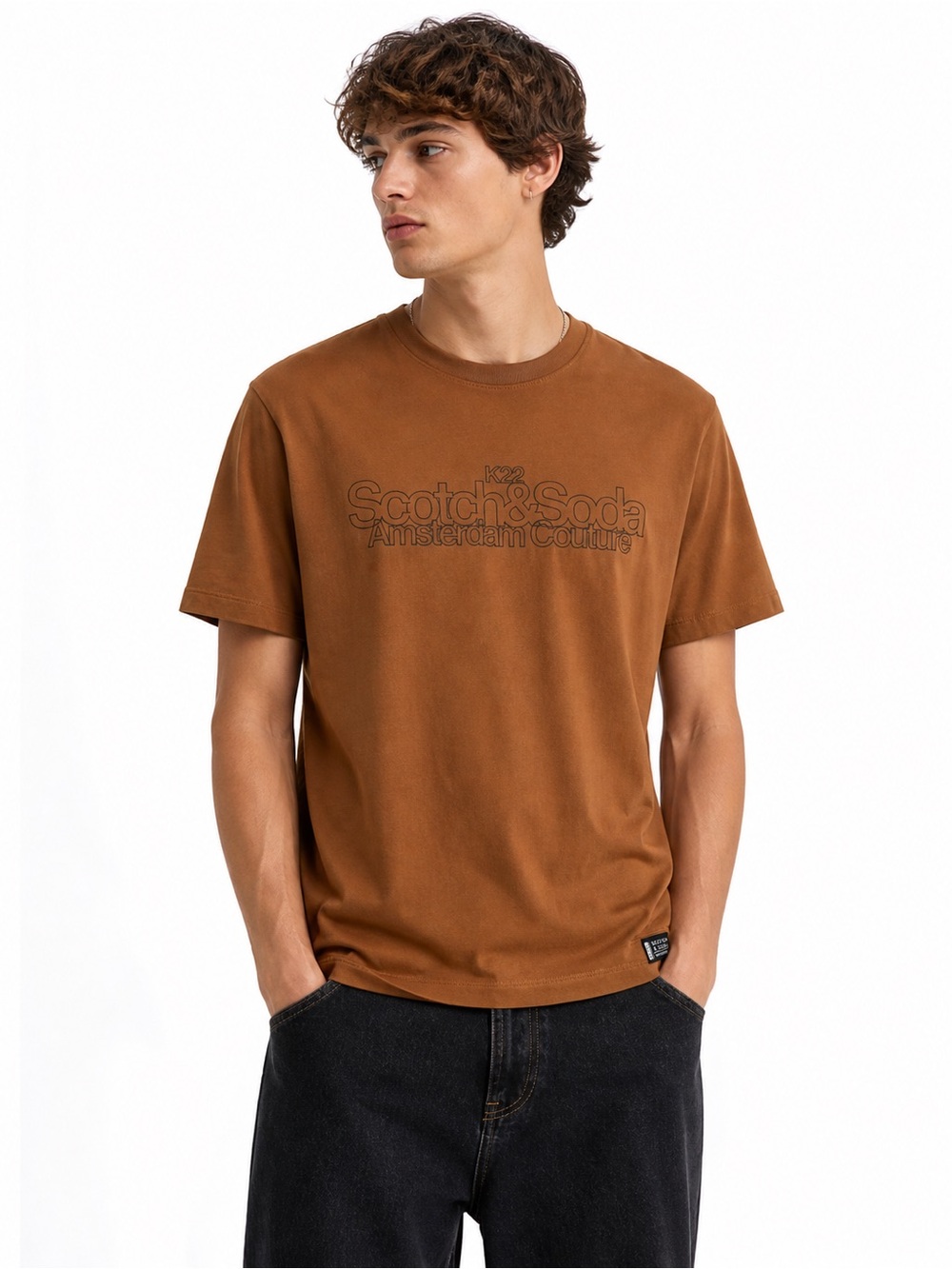 Scotch & Soda Brown Chest Logo Short-Sleeve Tee lightweight